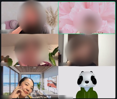魅力覚醒講座24期のグループで集まったZoomの画面。6人が参加し、筆者以外の顔と全員の名前はぼかしています