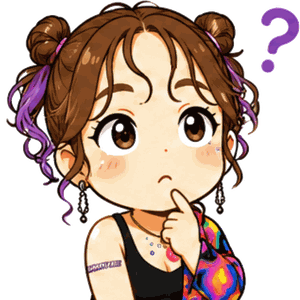 首をかしげるさとかのちびキャラクター